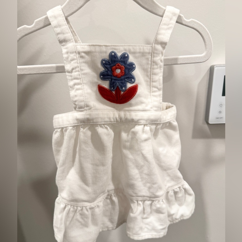 Baby Girl Pretty White Dress with Blue and Red Flower Applique